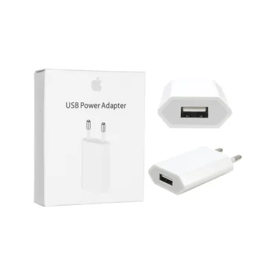 Caja de adaptador IPhone original junto a el adaptador